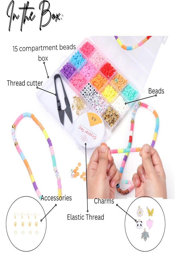 ambitieux Jewelry Making Kit For Kids - Diy Beads Kit With 15+2 Compartment Box, Colorful Beads With 5 Pcs Of Charms Pendant,Cutter & Elastic Thread - (Clay With Alphabet Beads),Multicolor - Image 3